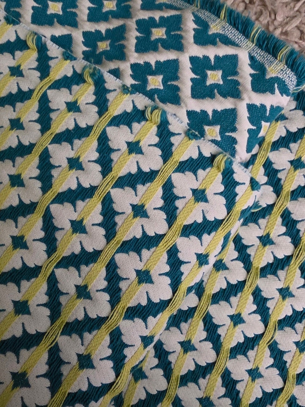 4/$67 Deal! Blue, Green, White Geometric Cotton Fabric Panel - Picture 9 of 14